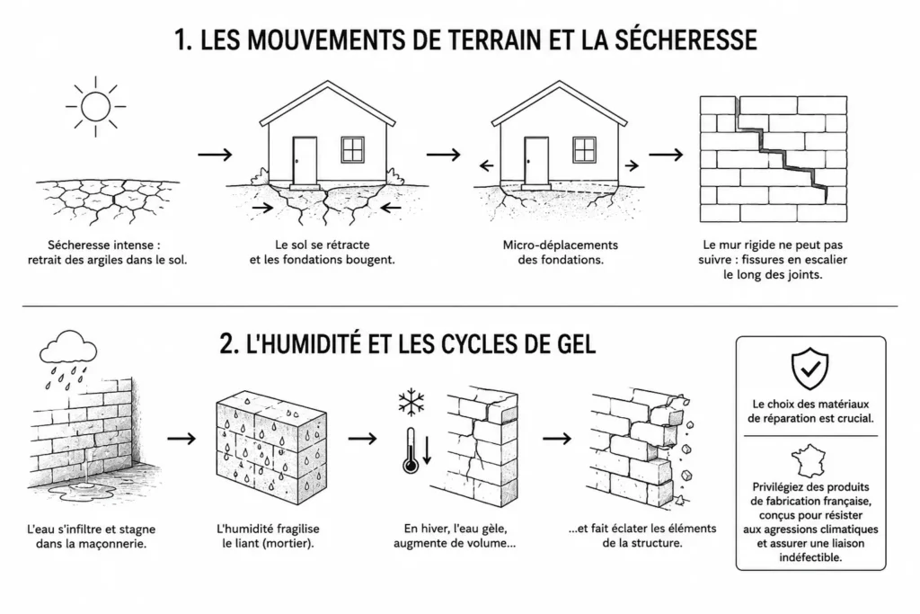 Mur en brique fissuré
